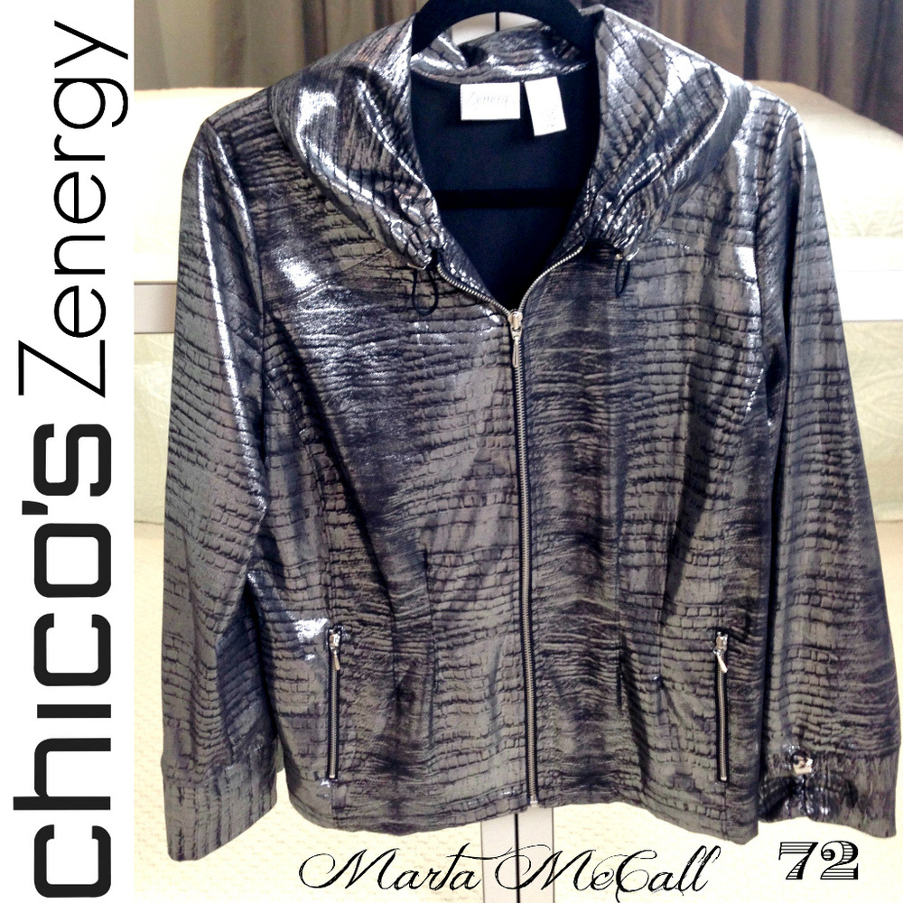 NWOT ZENERGY CHICOS Moto Bomber Silver Black